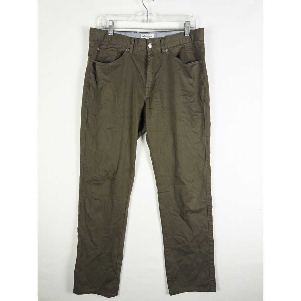 Peter Millar 5-Pocket Straight Leg Pants Mens 33 Olive Green Country Club Preppy